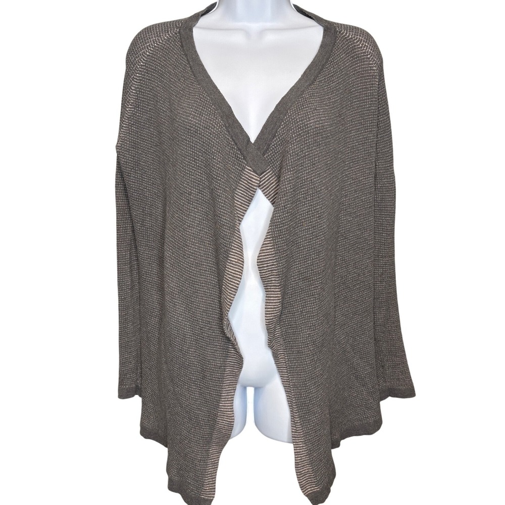 Margaret O'Leary Womens Gray Specks Waffle Knit Open Front Cardigan Sweater Sz S